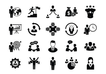Business and teamwork icon set for presentations and projects - Vector icon symbol for website - Icon vector - Blue icon vector - Line and glyph solid icon set