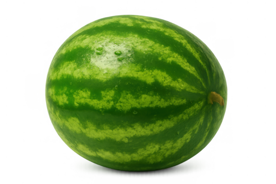 Whole ripe watermelon fruit, a symbol of summer refreshments and healthy eating. Transparent background