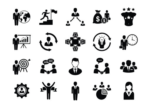 Business and teamwork icon set for presentations and projects - Vector icon symbol for website - Icon vector - Blue icon vector - Line and glyph solid icon set
