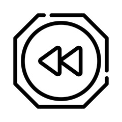 Rewind icon in octagonal button, suitable for multimedia player interfaces. Simple and compact design for digital projects needing playback controls.

