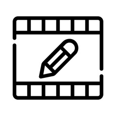 Video editing icon with pencil on film strip background. Perfect for design projects related to video editing or film production.
