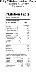 Flaxseed nutrition facts label design with ingredient information