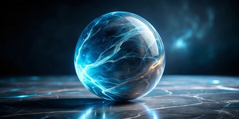 An Enigmatic Orb of Electrifying Energy Resting on a Polished Dark Surface