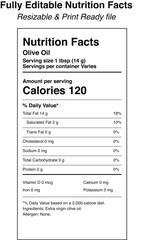 Olive oil nutrition facts label design