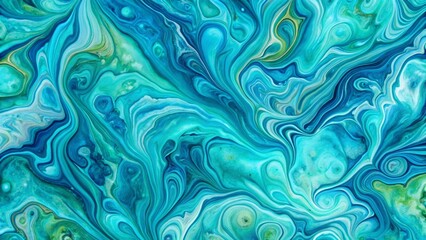 Abstract Swirling Ocean Depths A Serene Teal and Turquoise Fluid Acrylic Painting Texture