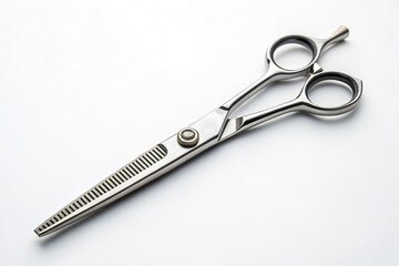 Shiny Barber Scissors Resting on a Plain White Surface