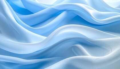 Obraz premium Abstract Waves of Light Blue and White Fabric Create a Serene and Artistic Background