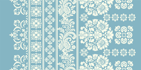  floral pattern vintage ethnic modern embroidery texture boho design vector illustration hand drawn pink flower motif branches leaves wallpaper seamless background border.