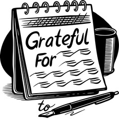 Illustration of a notebook with the words grateful for