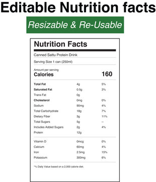 Nutrition facts label design for sattu protein drink can