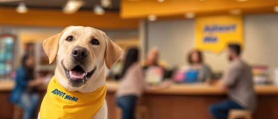 The Labrador Wearing an Adopt Me Bandana at a Busy Animal Shelter Adoption Event