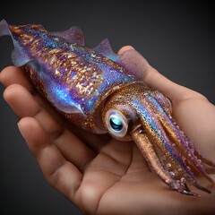 Colorful Squid in Human Hand