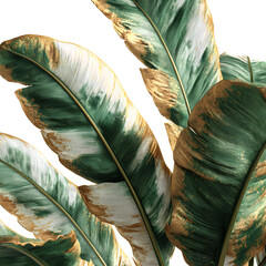 Green Tropical Leaves with Gold Accents