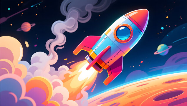 3d spaceship rocket launch world space day business icon