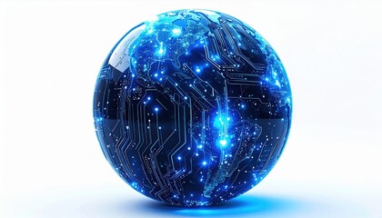 Futuristic Digital Earth Globe with Circuitry and Lights