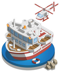 Rescue ship. Isometric. Isolated on white background. Vector illustration.