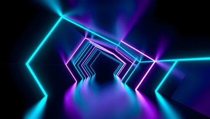 Abstract neon glowing geometric lines 3D rendering business background