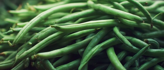 The Green Beans Pile Fresh Organic Produce Closeup Texture for Healthy Cooking