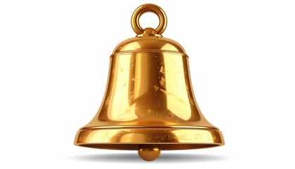 A shiny, golden bell with a loop, isolated on a white background.