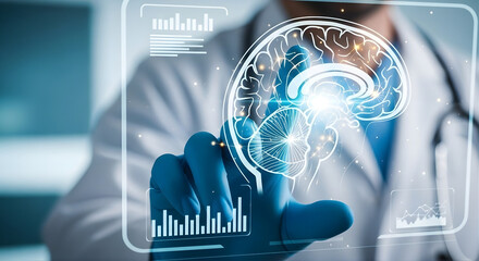 Doctor Interacting with Holographic Brain Interface in Medical Environment