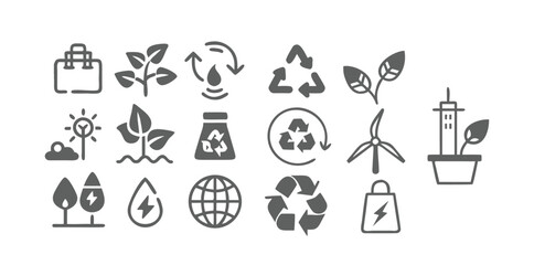 Eco & Recycling Icons Pack | Sustainable Environment Vector Set | Green Energy, Recycling, Nature Conservation Symbols