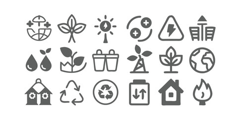 Eco & Recycling Icons Pack | Sustainable Environment Vector Set | Green Energy, Recycling, Nature Conservation Symbols