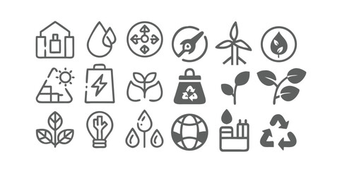 Eco & Recycling Icons Pack | Sustainable Environment Vector Set | Green Energy, Recycling, Nature Conservation Symbols