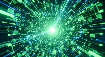 Data Stream Cyber Tunnel Background Green Glow Hitech Digital Network Speed