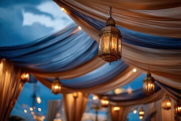 Obraz premium Elegant draped tent, warm lighting