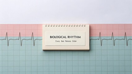 Creative Concept of Biological Rhythm with Heartbeat Line and Notebook on Gradient Background for Health and Wellness Theme