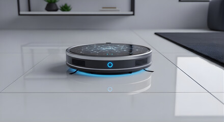 Smart Home Assistant Speaker Device on Kitchen Countertop Modern Technology