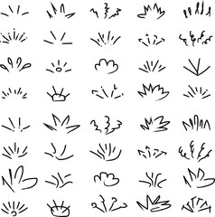 Collection of hand drawn grass clumps and sprouts