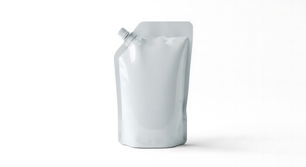 Blank white stand-up pouch with spout for liquid packaging mockup, versatile design for food, cosmetic, or detergent products, isolated on a clean background, ready for branding