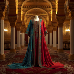 Elegant Omani Traditional Dress Indoors – Realistic Cultural Fashion Poster