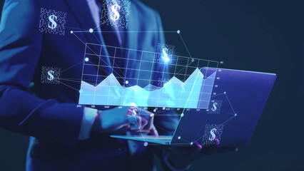 Investment stock market trading economic growth, business success, financial planning, rising data graph and dollar signs data analysis virtual statistics. financial interface showing stock growth