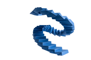 Blue spiral staircase made of paper. Growth, progress, abstract art.