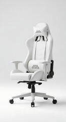 Clean, comfortable, and modern white office chair designed with a competitive racer aesthetic and full ergonomic adjustments.