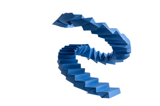 Blue spiral staircase made of paper. Growth, progress, abstract art.