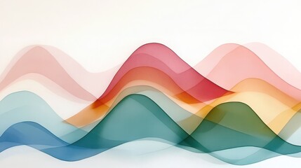 Abstract Watercolor Waves with Overlapping Translucent Layers in Red Green Blue and Orange Hues on a White Background Creates a Visually Striking Artwork