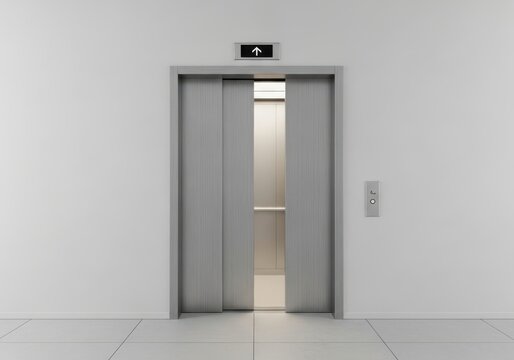 Open elevator door in a modern building isolated on white background, representing accessibility, transportation, and the concept of moving up or down