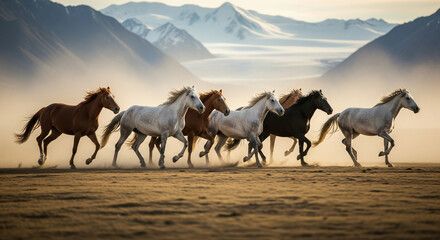 beautiful pictures Freedom Run — Seven Horses Across the Desert with Frozen Mountains