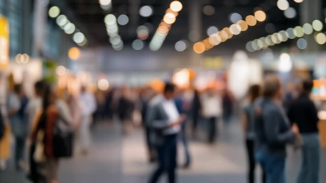 Crowd at a vibrant exhibition with blurred background showcasing event atmosphere