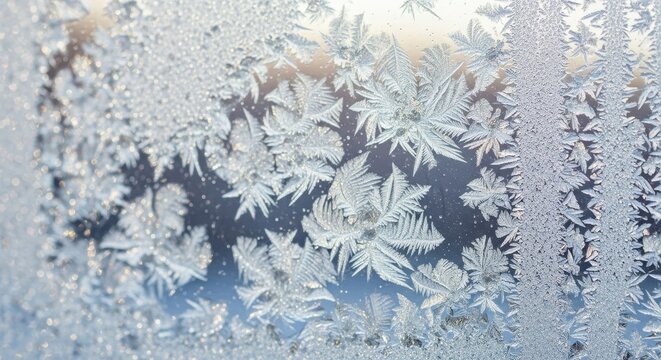 Beautiful frost ice crystals on cold winter window.