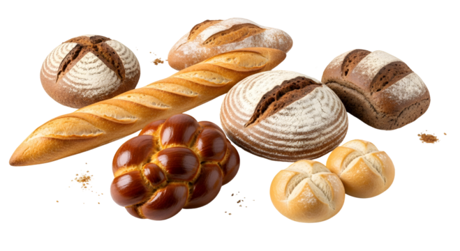 Delicious Freshly Baked Bread Variety Baguette, Rolls, and Braided Loaf Selection