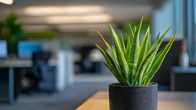 Stylish indoor plant adding greenery to modern office workspace for enhanced productivity