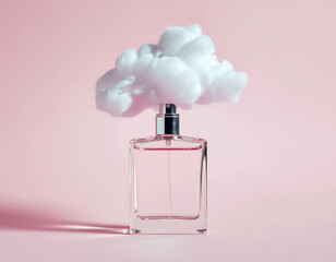  Perfume Bottle with Soft Cloud on Pink Background