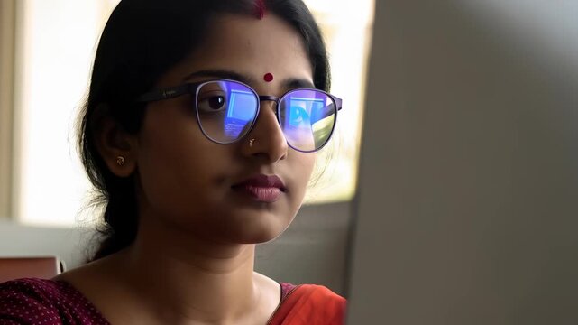 Young Woman with Glasses Looking Thoughtfully
