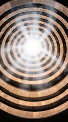Abstract Circular Tunnel with Concentric Rings and Bright Glowing Light in the Center Creates an Optical Illusion on Textured Surface