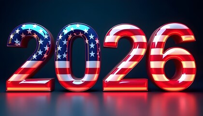 2026 American Flag Year Design Patriotic Stars and Stripes Glossy Metallic