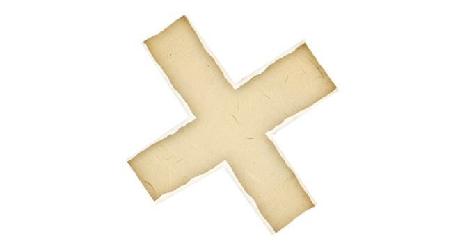 Torn Paper Cross, Beige Paper Asterisk, Textured Paper Cutout, Handmade Paper Cross, Isolated Paper Element